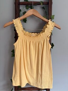 LC Lauren Conrad Light Yellow Smocked Ruffle Strap Tank